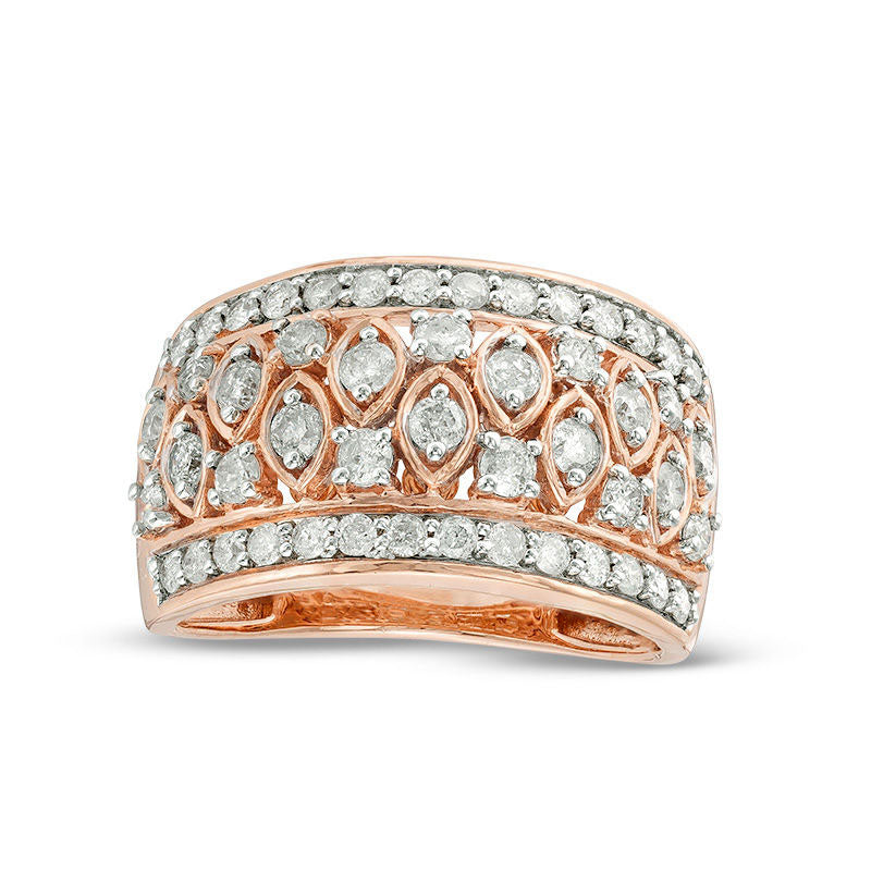 Image of ID 1 125 CT TW Natural Diamond Alternating Marquise and Round Art Deco Band in Solid 10K Rose Gold