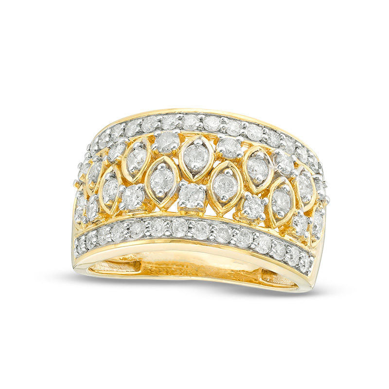 Image of ID 1 125 CT TW Natural Diamond Alternating Marquise and Round Art Deco Band in Solid 10K Yellow Gold