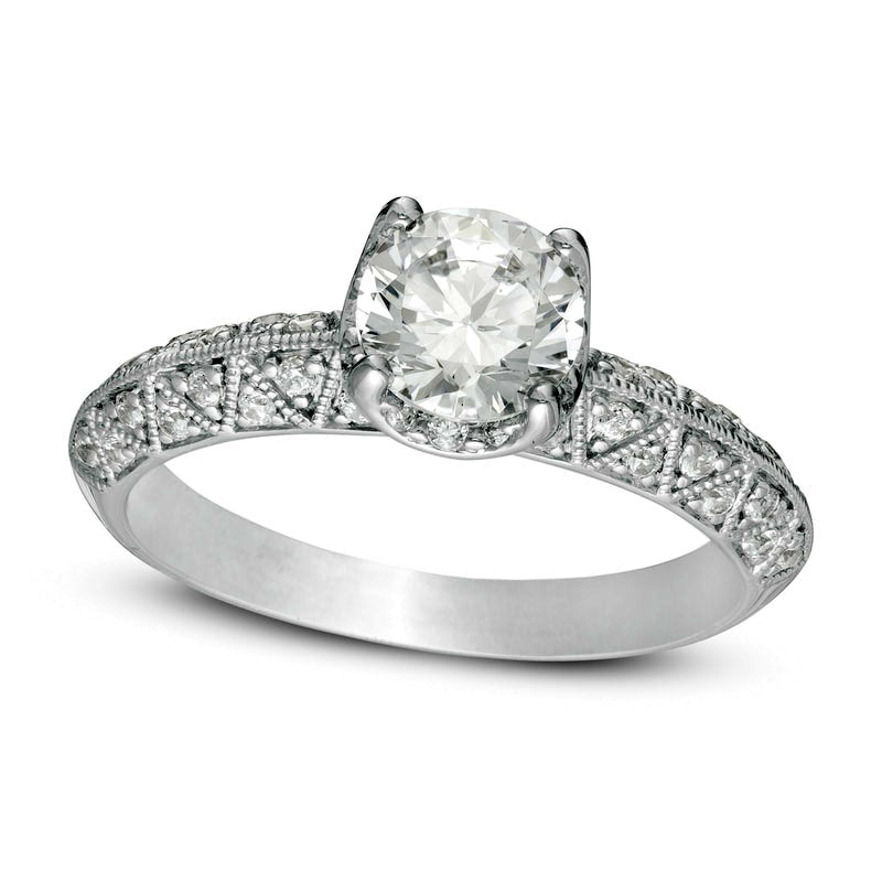 Image of ID 1 125 CT TW Natural Diamond Art Deco Antique Vintage-Style Engagement Ring in Solid 14K White Gold