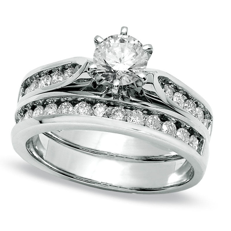 Image of ID 1 125 CT TW Natural Diamond Bridal Engagement Ring Set in Solid 14K White Gold