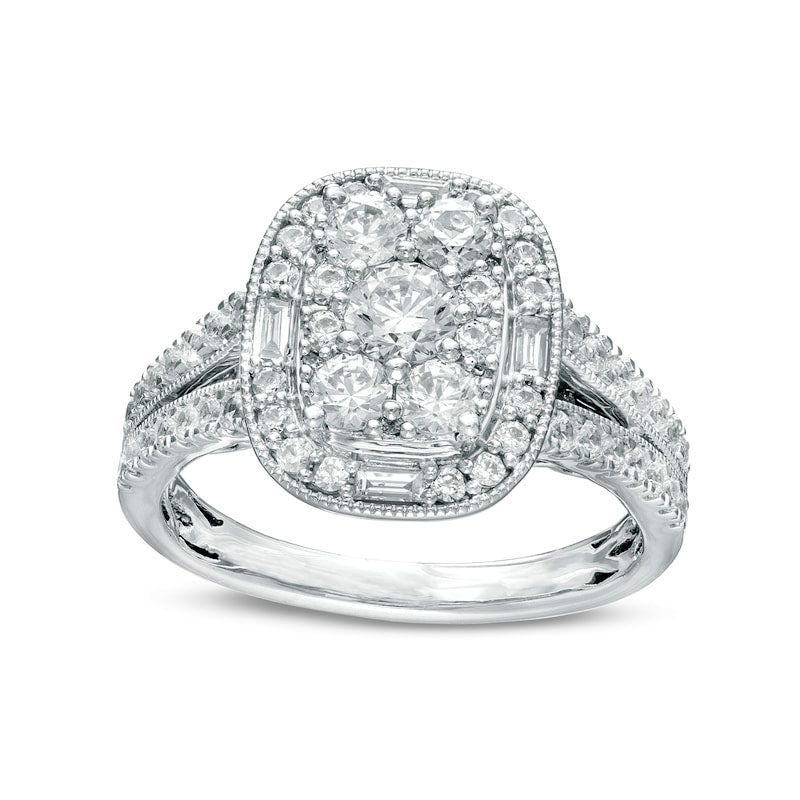Image of ID 1 125 CT TW Natural Diamond Cushion Frame Split Shank Antique Vintage-Style Engagement Ring in Solid 14K White Gold