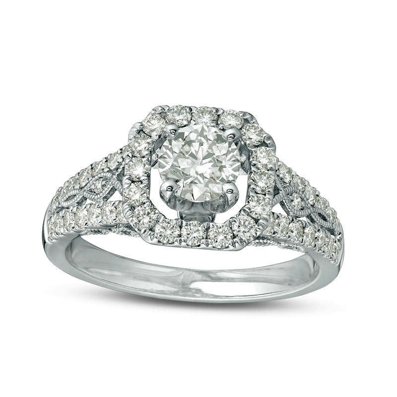Image of ID 1 125 CT TW Natural Diamond Cushion Frame Twist Antique Vintage-Style Engagement Ring in Solid 14K White Gold