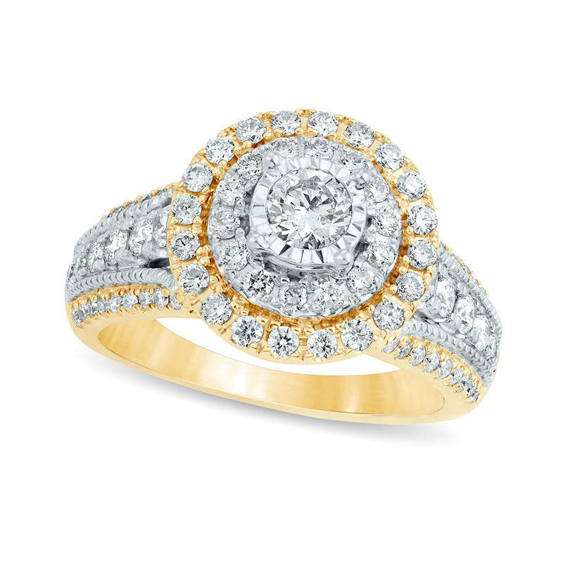 Image of ID 1 125 CT TW Natural Diamond Double Frame Multi-Row Antique Vintage-Style Engagement Ring in Solid 14K Gold