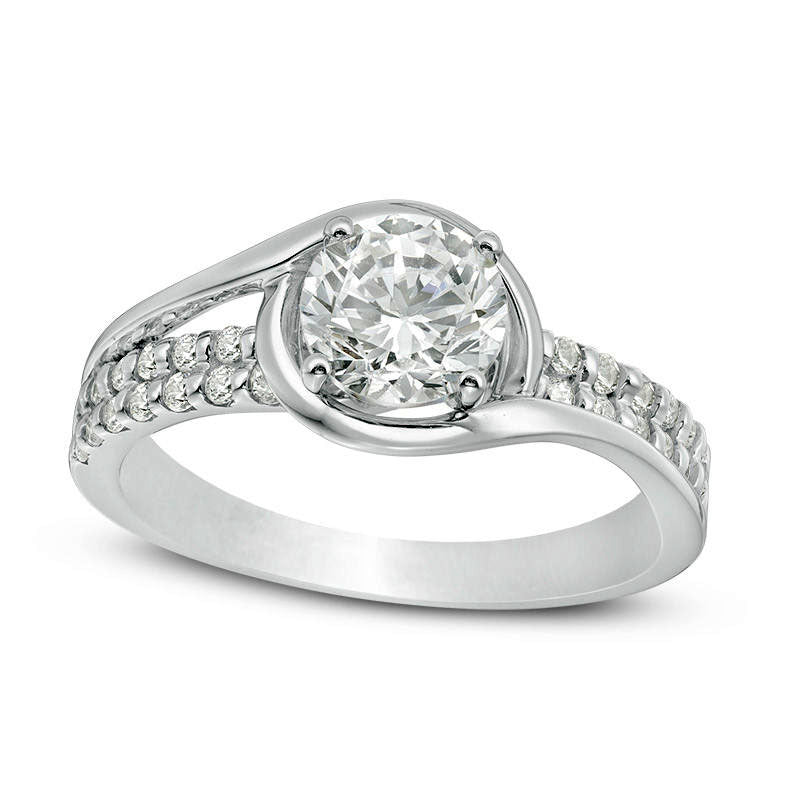 Image of ID 1 125 CT TW Natural Diamond Double Row Bypass Engagement Ring in Solid 18K White Gold (I/SI2)