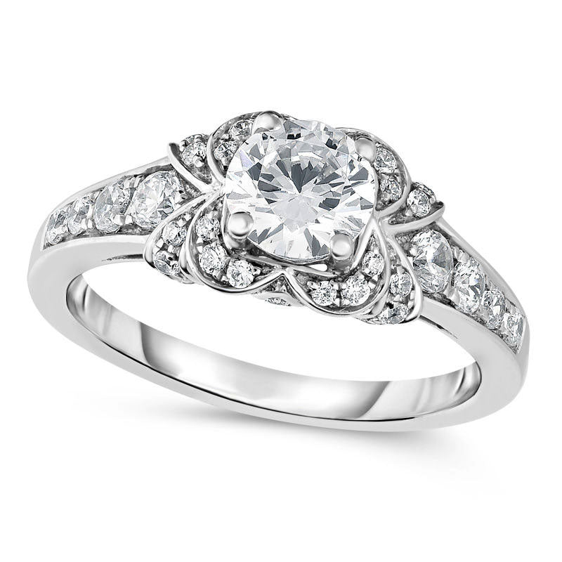 Image of ID 1 125 CT TW Natural Diamond Flower Petals Engagement Ring in Solid 14K White Gold