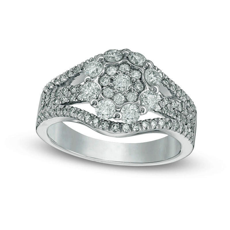 Image of ID 1 125 CT TW Natural Diamond Flower Split Shank Engagement Ring in Solid 10K White Gold