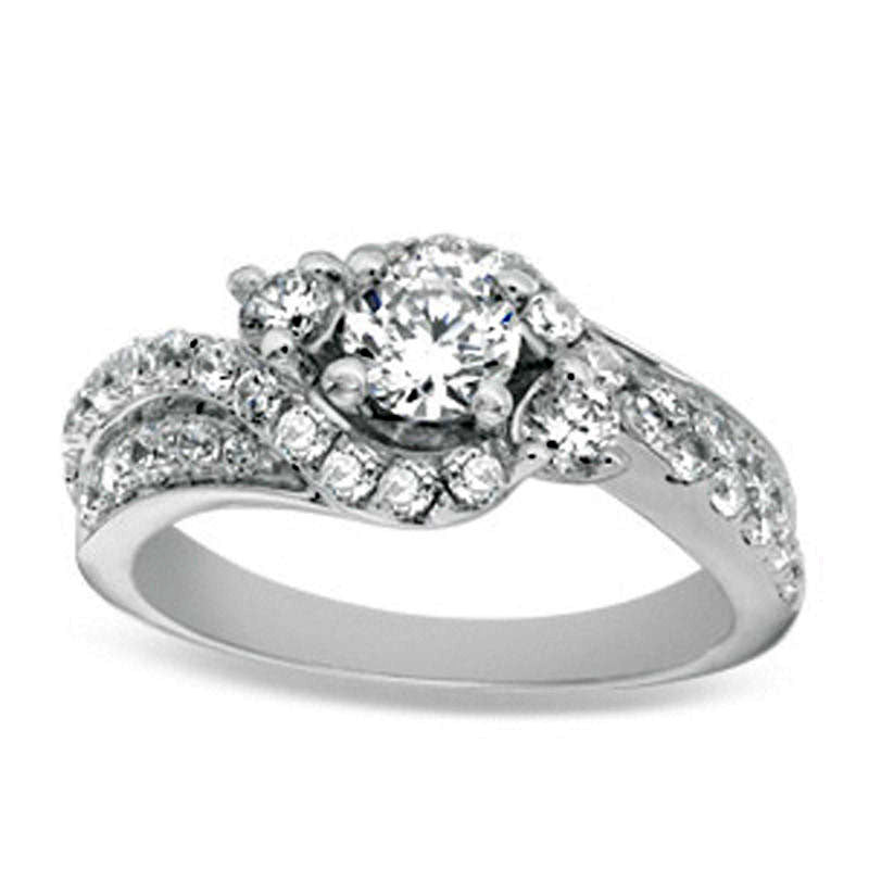 Image of ID 1 125 CT TW Natural Diamond Frame Bypass Engagement Ring in Solid 14K White Gold