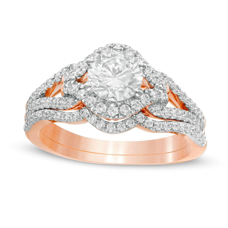 Image of ID 1 125 CT TW Natural Diamond Frame Loop Bridal Engagement Ring Set in Solid 10K Rose Gold