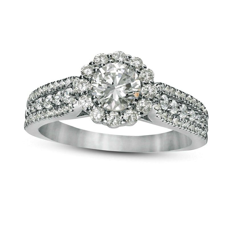 Image of ID 1 125 CT TW Natural Diamond Frame Rounded Shank Engagement Ring in Solid 14K White Gold