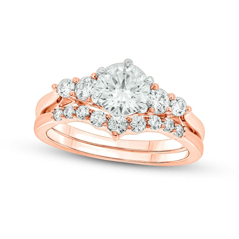 Image of ID 1 125 CT TW Natural Diamond Graduated Contour Bridal Engagement Ring Set in Solid 14K Rose Gold (I/I2)