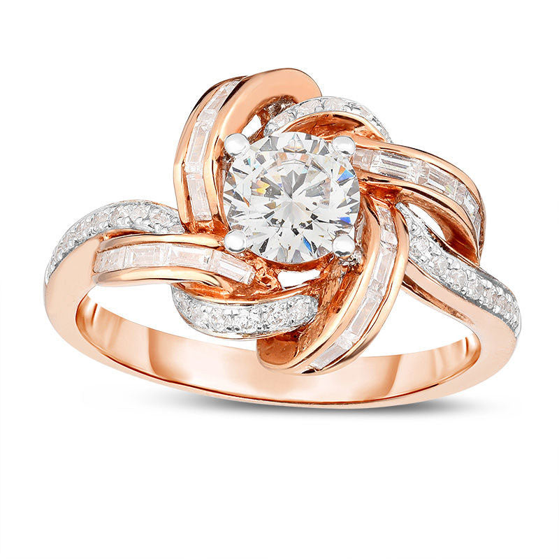 Image of ID 1 125 CT TW Natural Diamond Loose Knot Frame Engagement Ring in Solid 14K Rose Gold