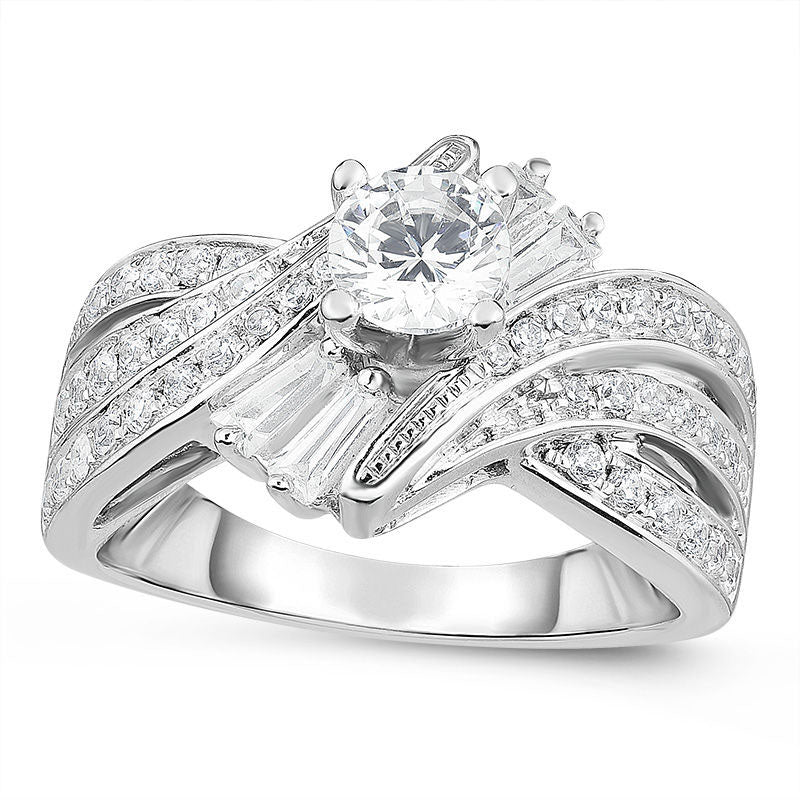 Image of ID 1 125 CT TW Natural Diamond Multi-Row Bypass Engagement Ring in Solid 14K White Gold
