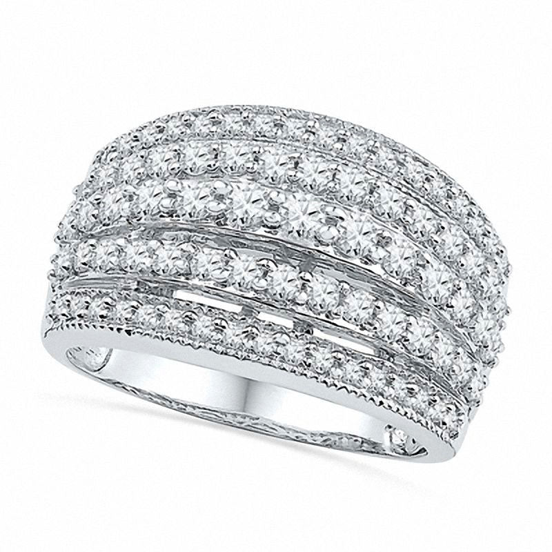 Image of ID 1 125 CT TW Natural Diamond Multi-Row Ring in Solid 10K White Gold