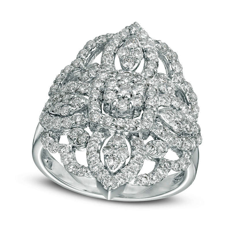 Image of ID 1 125 CT TW Natural Diamond Ornate Flower Ring in Solid 14K White Gold