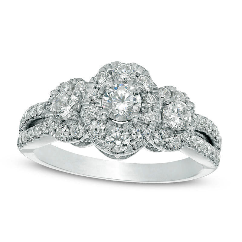 Image of ID 1 125 CT TW Natural Diamond Oval Frame Three Stone Engagement Ring in Solid 10K White Gold
