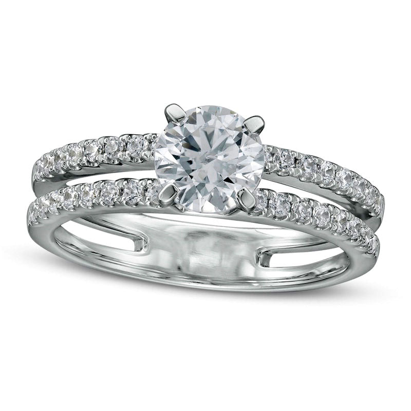 Image of ID 1 125 CT TW Natural Diamond Split Shank Engagement Ring in Solid 14K White Gold (I/I2)