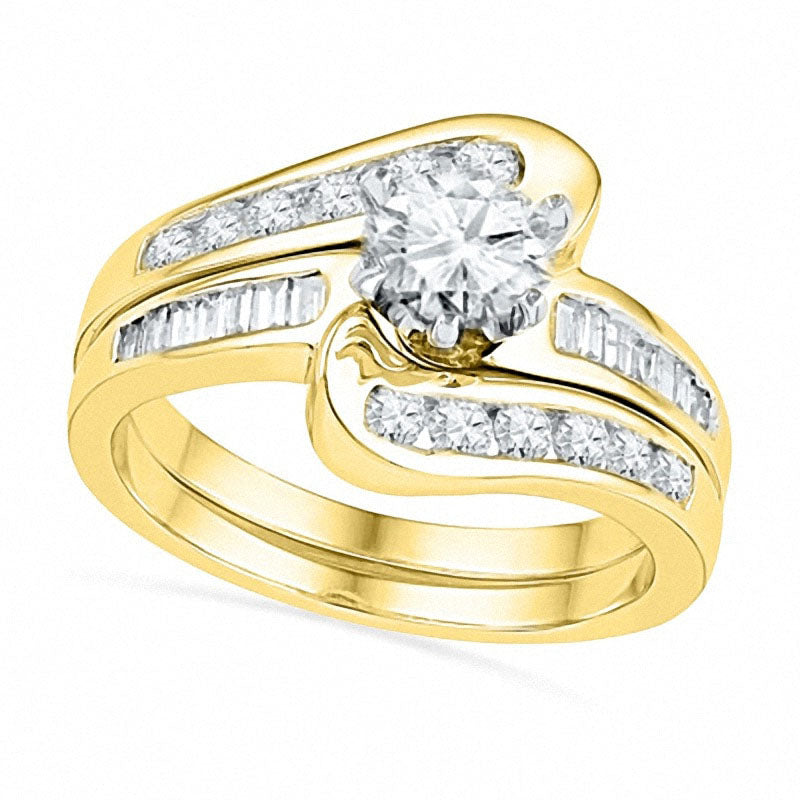 Image of ID 1 125 CT TW Natural Diamond Swirl Bridal Engagement Ring Set in Solid 10K Yellow Gold