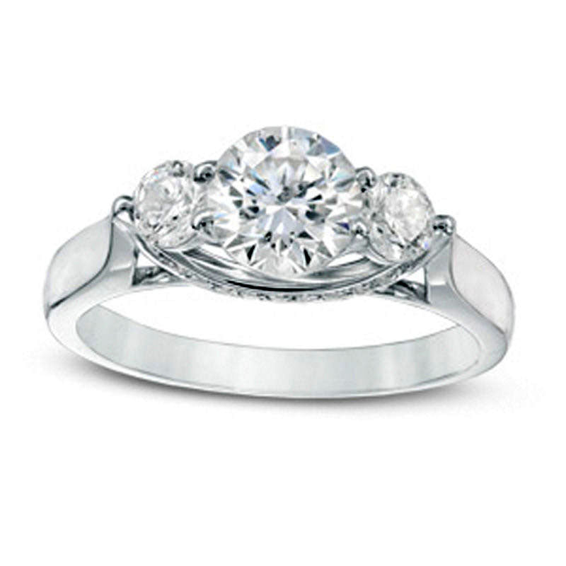 Image of ID 1 125 CT TW Natural Diamond Three Stone Engagement Ring in Solid 14K White Gold