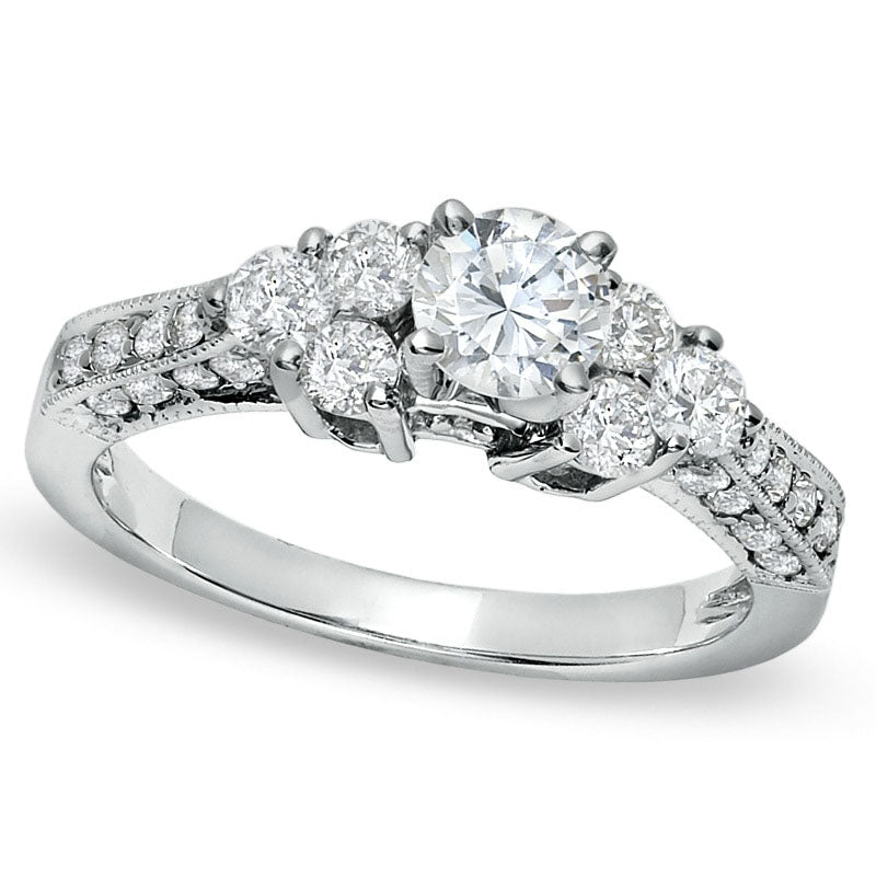 Image of ID 1 125 CT TW Natural Diamond Three Stone Ring in Solid 14K White Gold