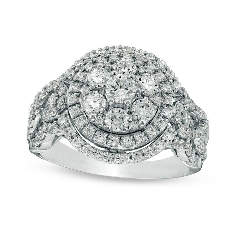 Image of ID 1 125 CT TW Natural Diamond Triple Frame Twist Engagement Ring in Solid 10K White Gold