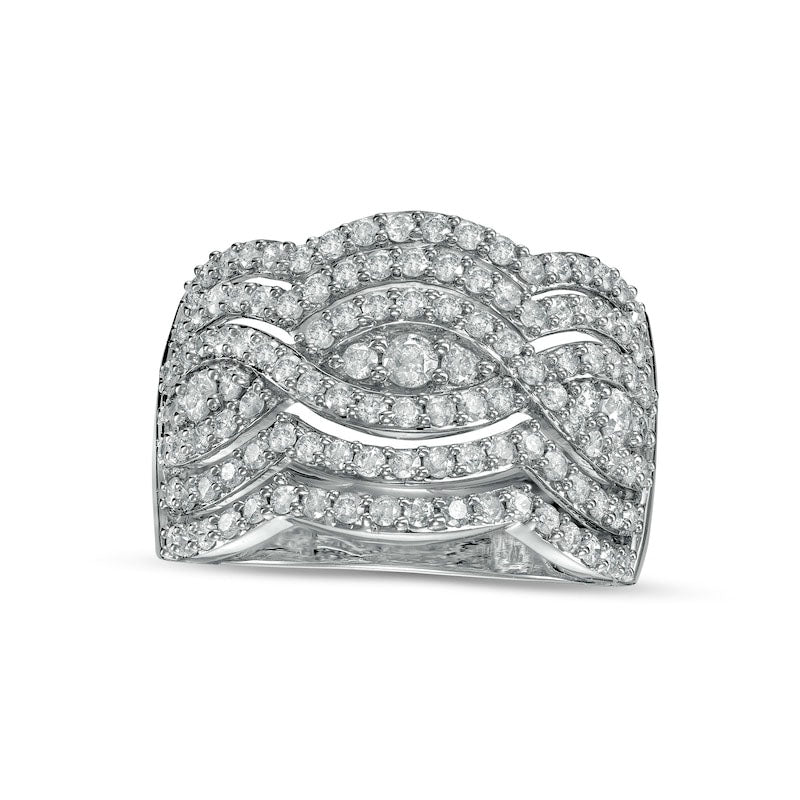 Image of ID 1 125 CT TW Natural Diamond Twist Multi-Row Anniversary Band in Solid 10K White Gold