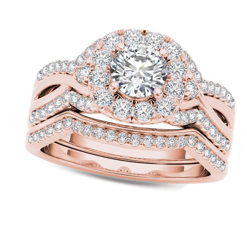 Image of ID 1 125 CT TW Natural Diamond Twist Shank Frame Bridal Engagement Ring Set in Solid 14K Rose Gold