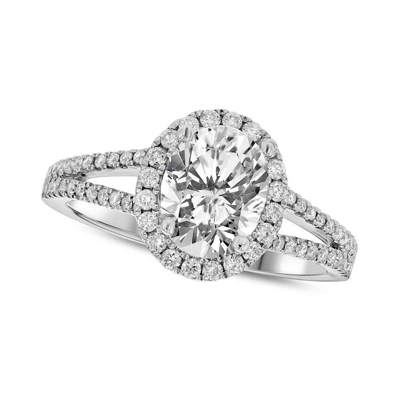 Image of ID 1 125 CT TW Oval Natural Diamond Frame Split Shank Engagement Ring in Solid 18K White Gold (I/SI2)