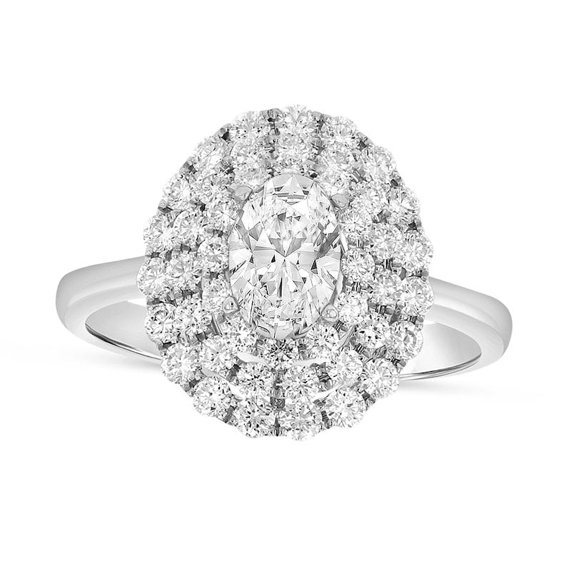 Image of ID 1 125 CT TW Oval Natural Diamond Triple Frame Engagement Ring in Solid 18K White Gold (G/SI2)