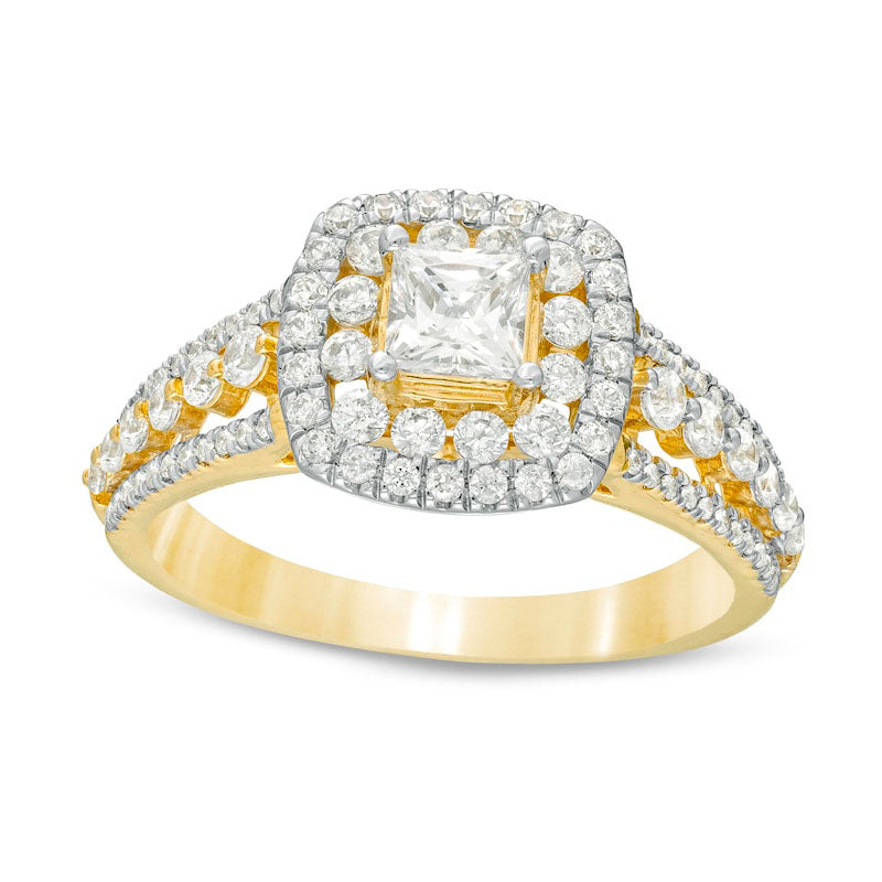 Image of ID 1 125 CT TW Princess-Cut Natural Diamond Cushion Frame Engagement Ring in Solid 14K Gold