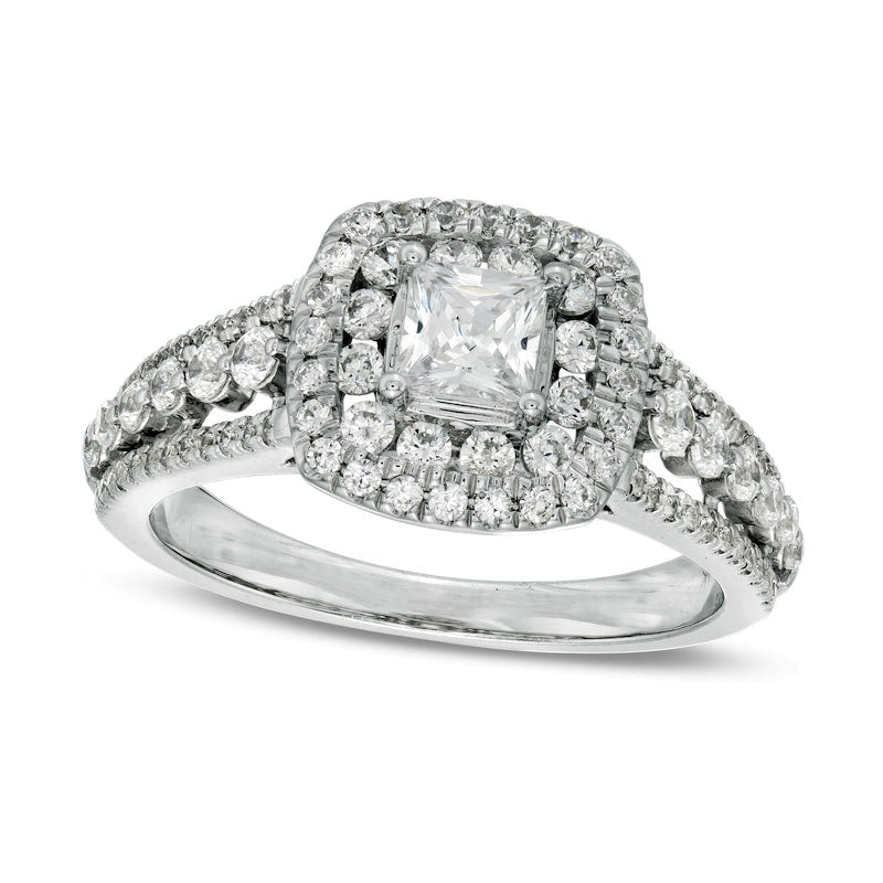 Image of ID 1 125 CT TW Princess-Cut Natural Diamond Cushion Frame Engagement Ring in Solid 14K White Gold
