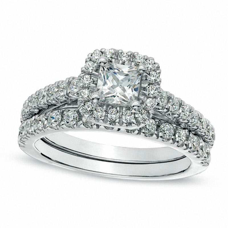 Image of ID 1 125 CT TW Princess-Cut Natural Diamond Frame Bridal Engagement Ring Set in Solid 10K White Gold