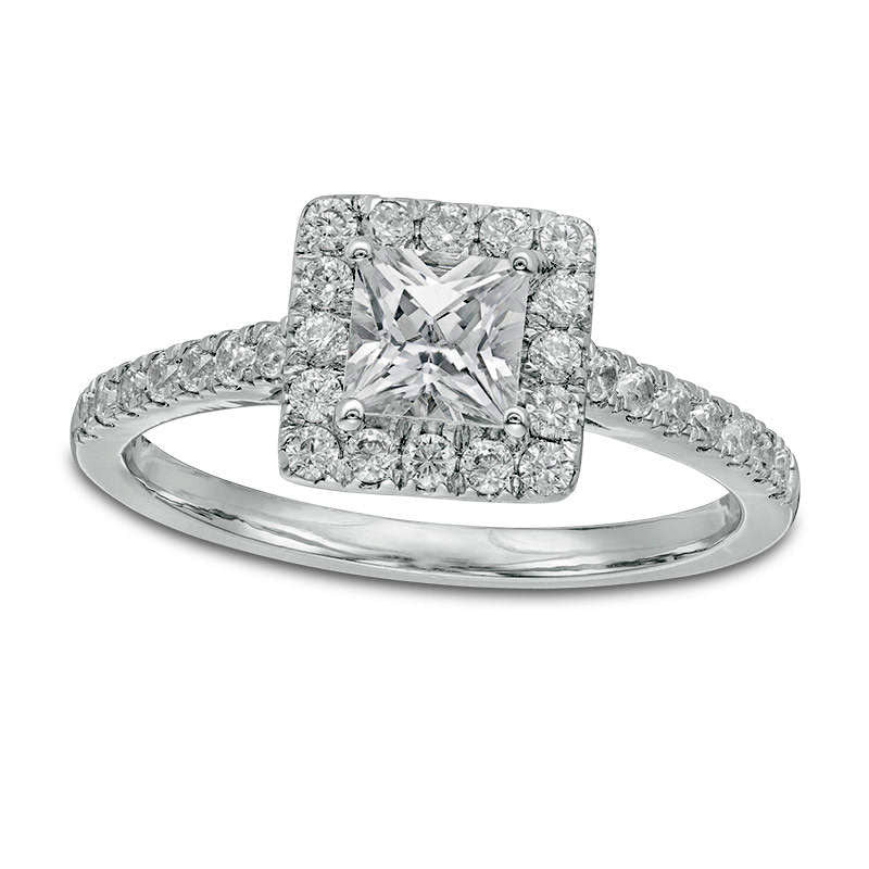 Image of ID 1 125 CT TW Princess-Cut Natural Diamond Frame Engagement Ring in Solid 14K White Gold