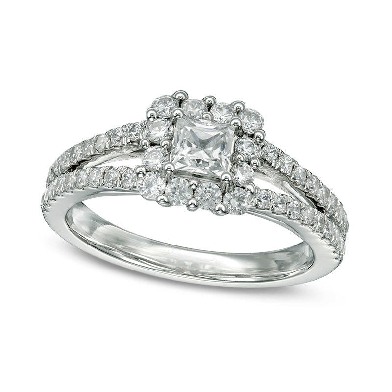 Image of ID 1 125 CT TW Princess-Cut Natural Diamond Frame Split Shank Engagement Ring in Solid 14K White Gold