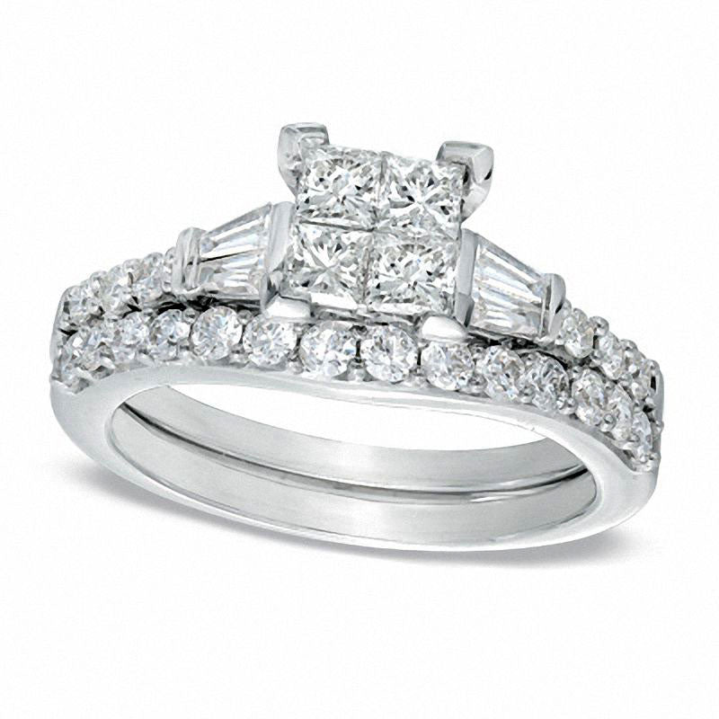 Image of ID 1 125 CT TW Quad Princess-Cut Natural Diamond Bridal Engagement Ring Set in Solid 14K White Gold