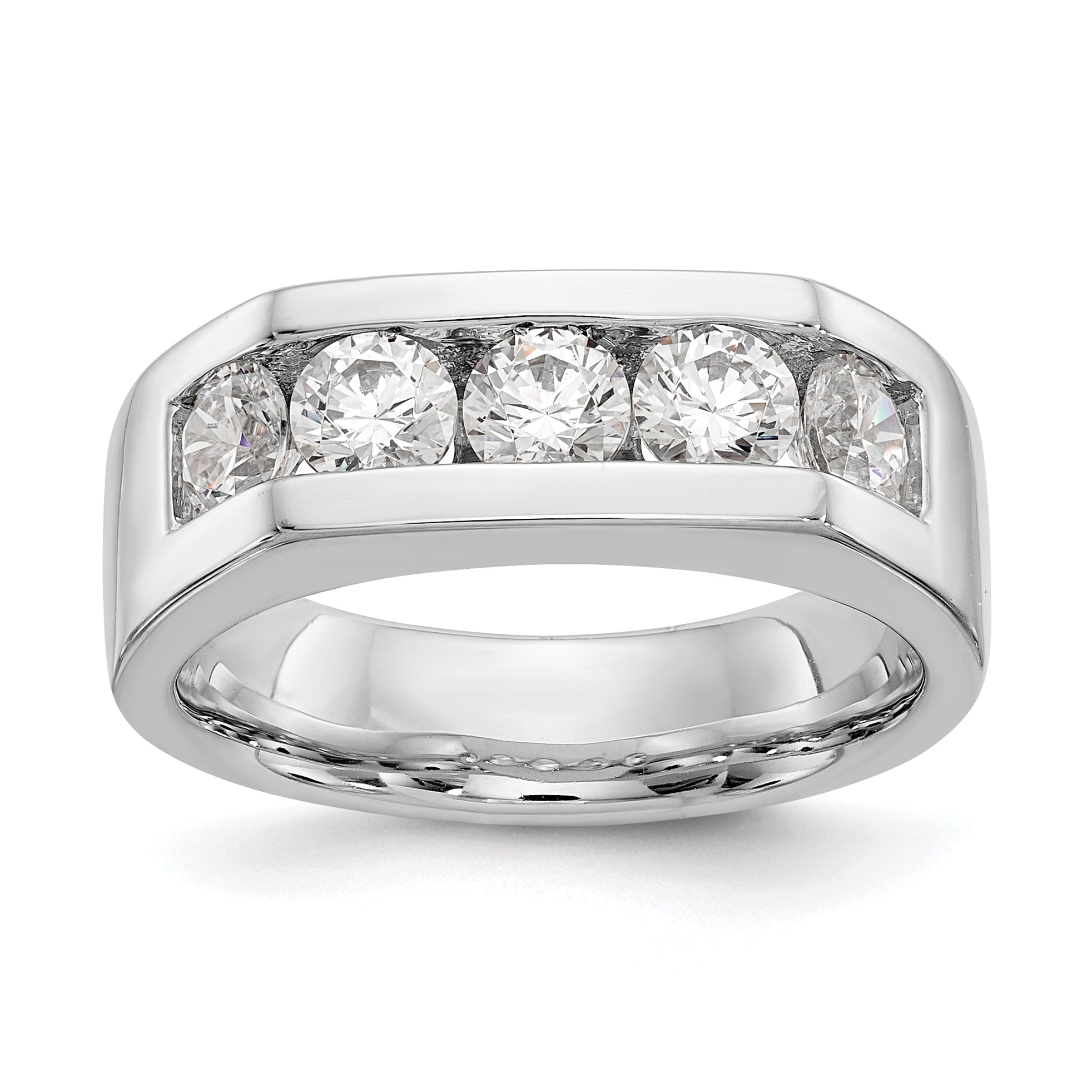 Image of ID 1 125ct CZ Solid Real 14K White Gold 5-Stone Channel Wedding Band Ring