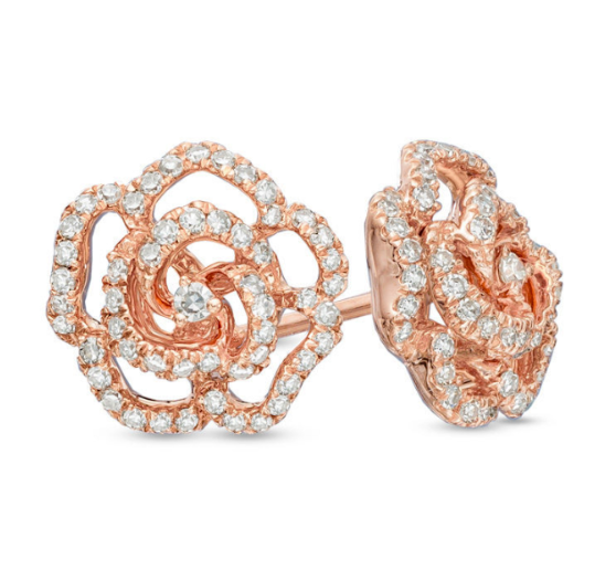Image of ID 1 1/3 CT TW Diamond Rose Stud Earrings in 14K Rose Gold