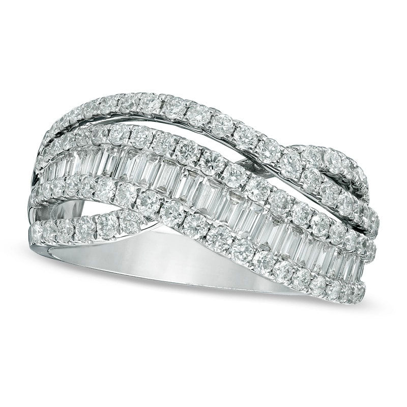 Image of ID 1 133 CT TW Baguette Natural Diamond Multi-Row Tidal Wave Band in Solid 14K White Gold