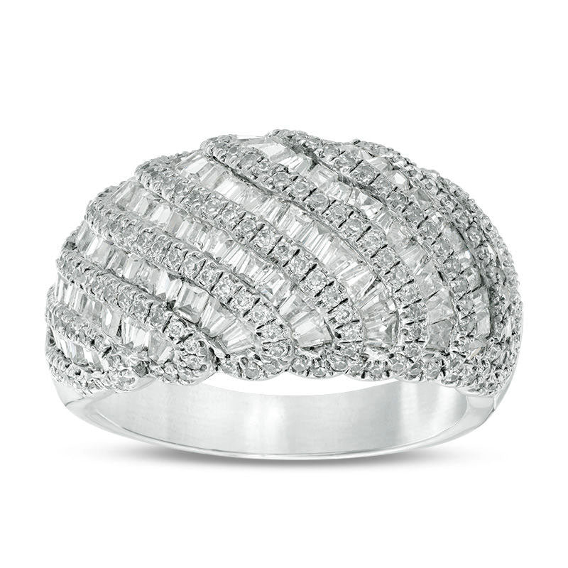 Image of ID 1 133 CT TW Baguette and Round Natural Diamond Wave Ring in Solid 10K White Gold