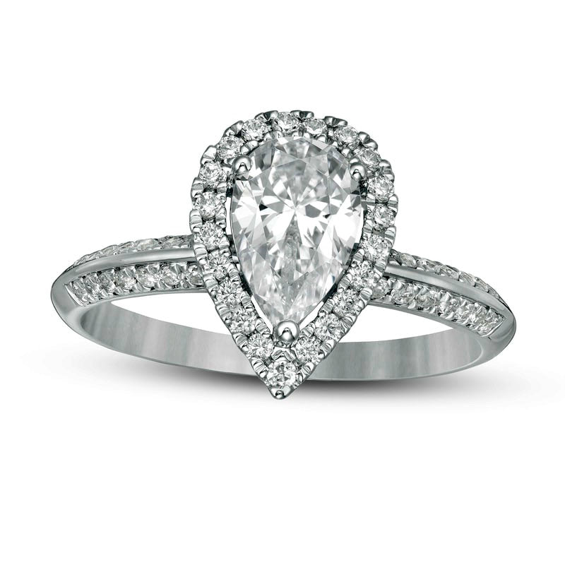 Image of ID 1 133 CT TW Certified Pear-Shaped Natural Diamond Frame Engagement Ring in Solid 14K White Gold (I/SI2)