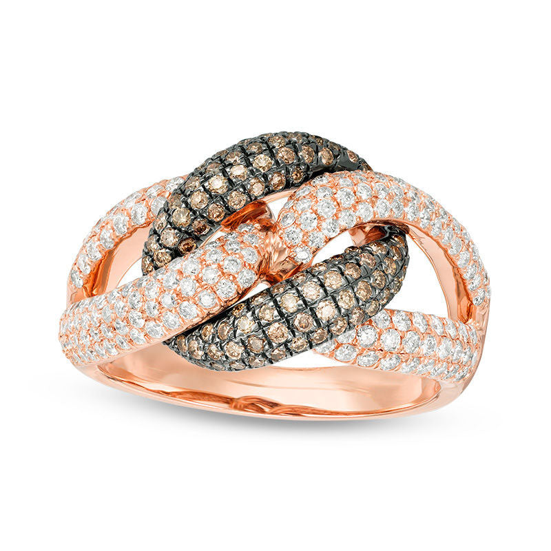 Image of ID 1 133 CT TW Champagne and White Natural Diamond Interlocking Loops Ring in Solid 14K Rose Gold