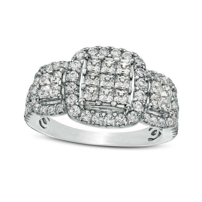 Image of ID 1 133 CT TW Composite Natural Diamond Cushion Frame Three Stone Ring in Solid 10K White Gold