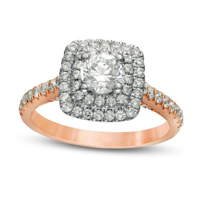 Image of ID 1 133 CT TW Natural Diamond Cushion Double Frame Engagement Ring in Solid 14K Two-Tone Gold