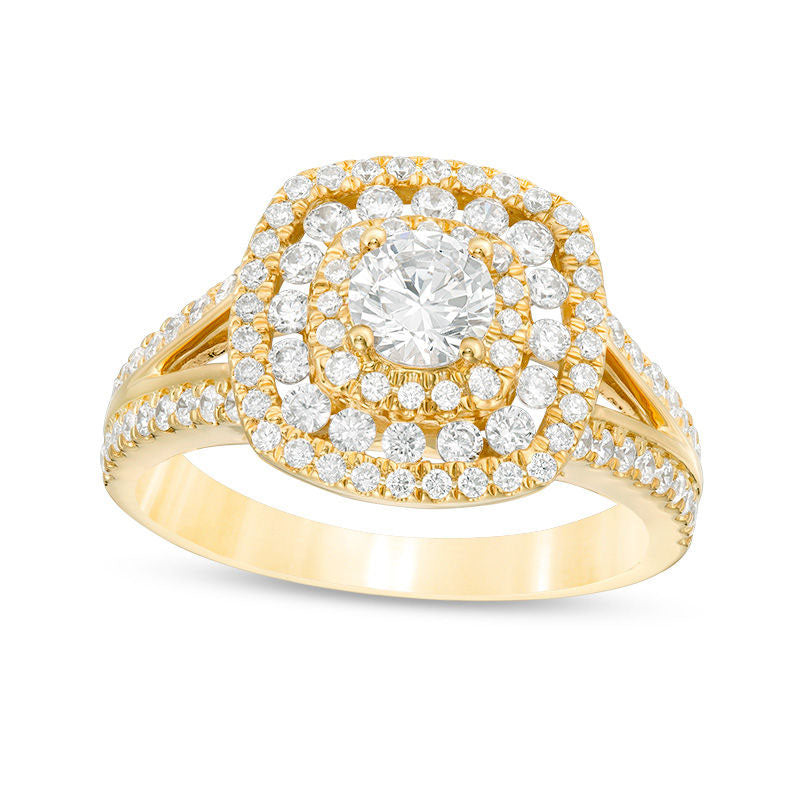 Image of ID 1 133 CT TW Natural Diamond Cushion Frame Split Shank Engagement Ring in Solid 14K Gold