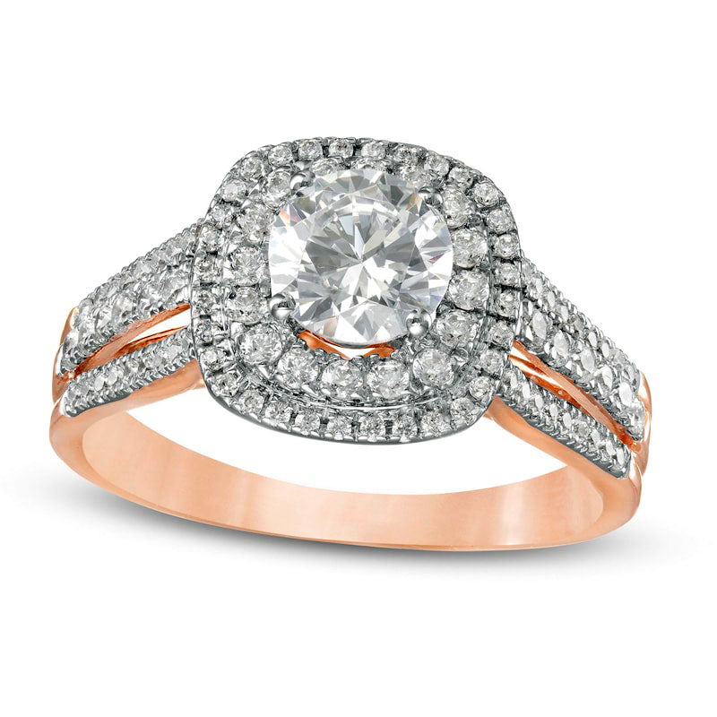 Image of ID 1 133 CT TW Natural Diamond Double Cushion Frame Engagement Ring in Solid 10K Rose Gold