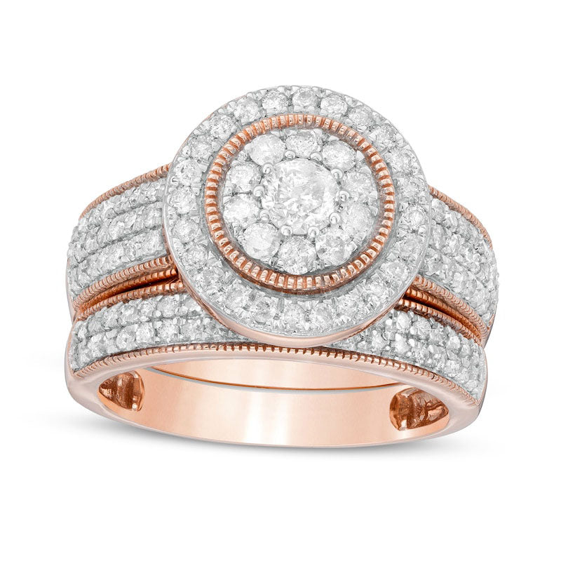 Image of ID 1 133 CT TW Natural Diamond Double Frame Antique Vintage-Style Multi-Row Bridal Engagement Ring Set in Solid 10K Rose Gold