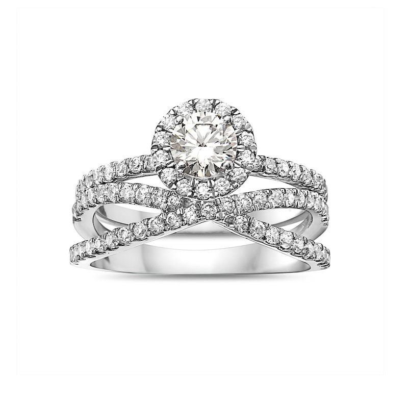 Image of ID 1 133 CT TW Natural Diamond Frame Criss-Cross Bridal Engagement Ring Set in Solid 14K White Gold