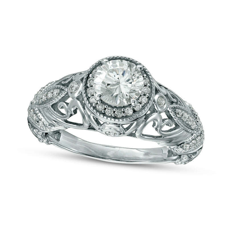 Image of ID 1 133 CT TW Natural Diamond Frame Filigree Antique Vintage-Style Engagement Ring in Solid 10K White Gold - Size 7