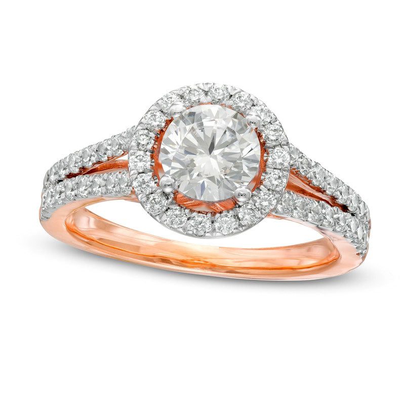 Image of ID 1 133 CT TW Natural Diamond Frame Split Shank Engagement Ring in Solid 10K Rose Gold