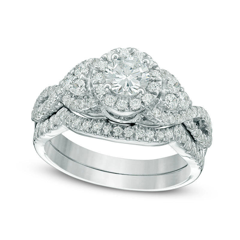 Image of ID 1 133 CT TW Natural Diamond Frame with Tri-Sides Twist Shank Bridal Engagement Ring Set in Solid 10K White Gold