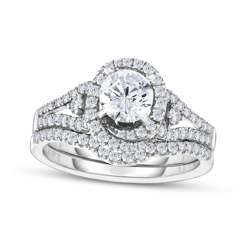 Image of ID 1 133 CT TW Natural Diamond Oval Swirl Frame Bridal Engagement Ring Set in Solid 14K Two-Tone Gold